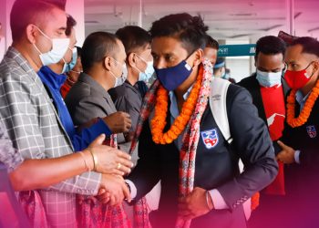 साफ च्याम्पियनसिपमा उपविजेता बनेको नेपाली राष्ट्रिय फुटबल टोली काठमाडौं आइपुग्यो