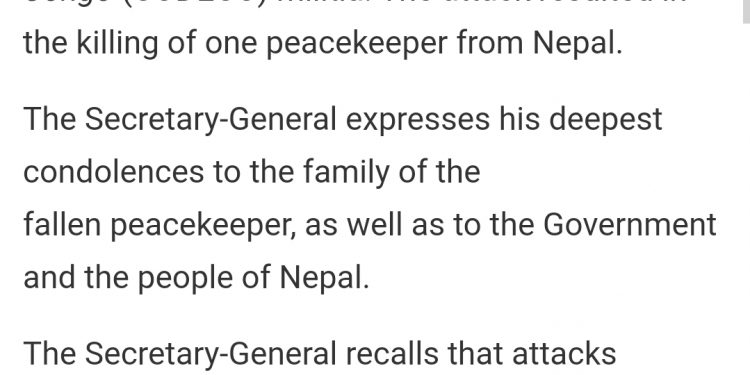 बिद्रोहिको आक्रमणबाट कङ्गोमा खटिएका नेपाली सैनिकको ज्यान गयो