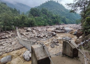 बाढीले बगाएको हेवा खोलामा बेलिब्रिज राखिने (क्षतिका तस्विरहरु)
