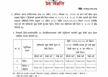पेट्रोलियम पदार्थको मूल्य बढ्यो